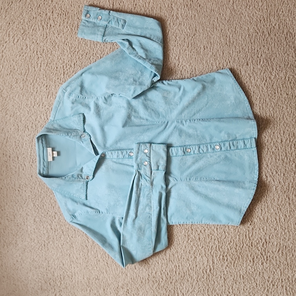 J Jill aqua floral corduroy shirt